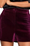 Lipsy High Waist Velvet Shorts In Burgundy