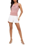 Lipsy Metallic Crochet Trim Pointelle Top In Pink