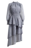 Lipsy Metallic Long Sleeve Midi Dress In Blue