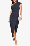 Lipsy One Shoulder Satin Cocktail Maxi Dress In Blue