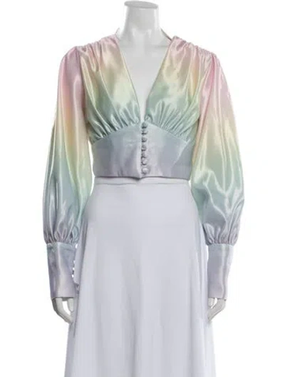 Pre-owned Lirika Matoshi Colorblock Pattern V-neck Top In Green