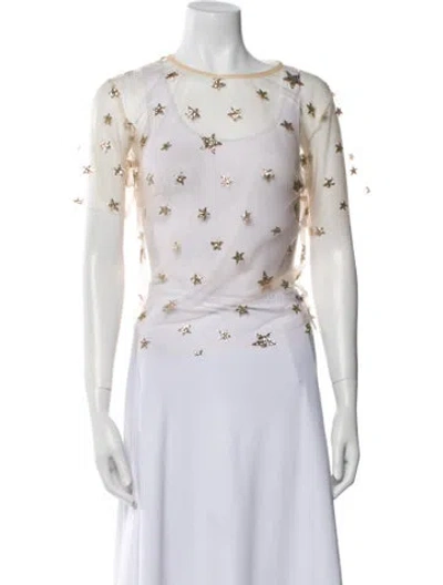 Pre-owned Lirika Matoshi Floral Print Bateau Neckline Crop Top In Neutral