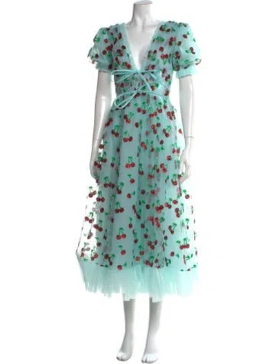 Pre-owned Lirika Matoshi Floral Print Midi Length Dress In Blue
