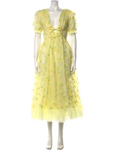 Pre-owned Lirika Matoshi Floral Print Midi Length Dress In Yellow