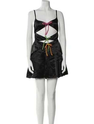 Pre-owned Lirika Matoshi Floral Print Mini Dress In Black