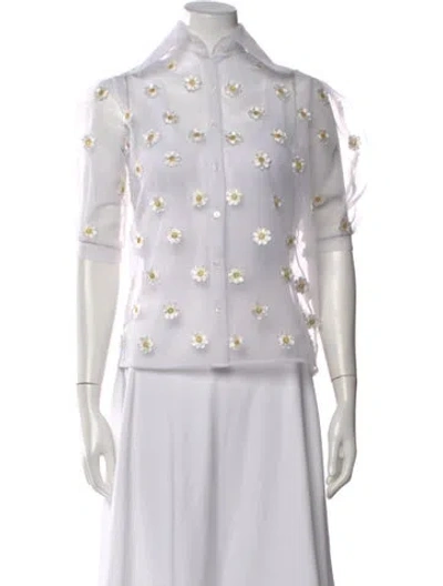 Pre-owned Lirika Matoshi Floral Print Short Sleeve Blouse In White