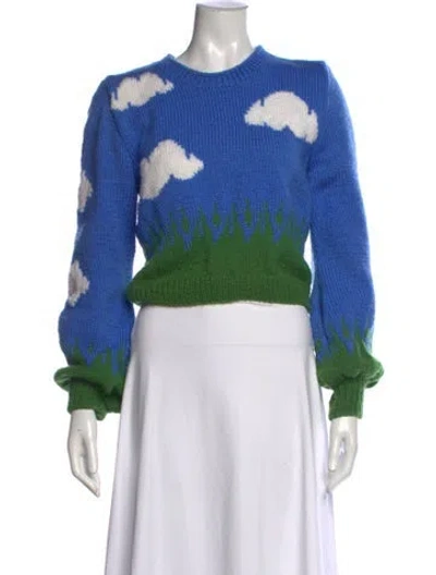 Pre-owned Lirika Matoshi Graphic Print Crew Neck Sweater In Blue
