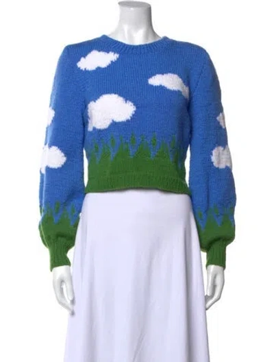 Pre-owned Lirika Matoshi Graphic Print Crew Neck Sweater In Blue