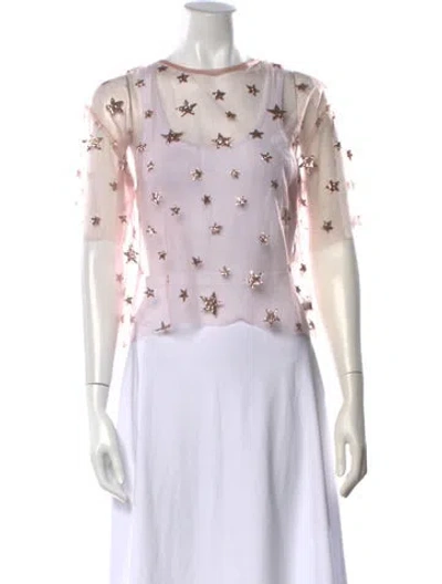 Pre-owned Lirika Matoshi Graphic Print Crew Neck Top In Neutrals