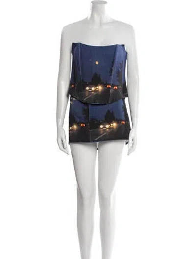 Pre-owned Lirika Matoshi Graphic Print Skirt Set In Blue