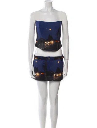 Pre-owned Lirika Matoshi Graphic Print Skirt Set In Blue