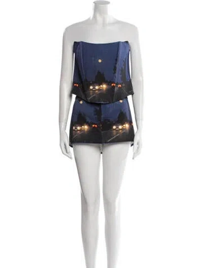 Pre-owned Lirika Matoshi Graphic Print Skirt Set In Blue