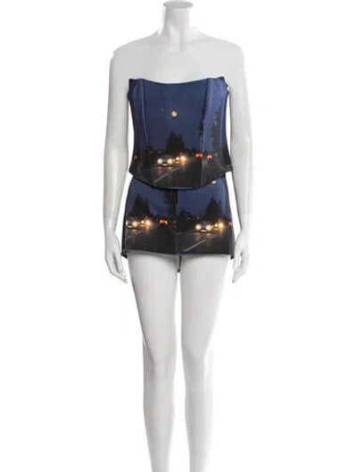 Pre-owned Lirika Matoshi Graphic Print Skirt Set W/ Tags In Blue