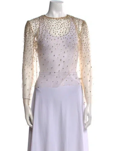 Pre-owned Lirika Matoshi Lace Pattern Crew Neck Crop Top In Neutral