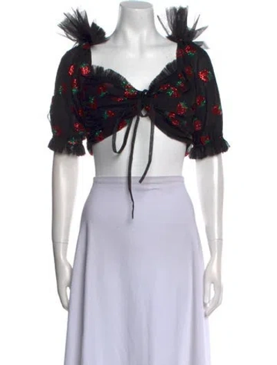 Pre-owned Lirika Matoshi Mesh Floral Print Crop Top In Multi