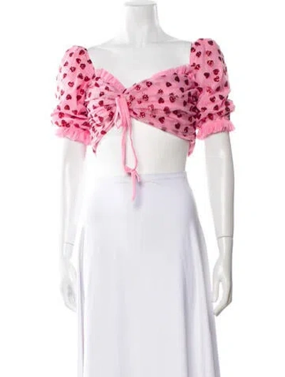 Pre-owned Lirika Matoshi Mesh Floral Print Crop Top In Pink