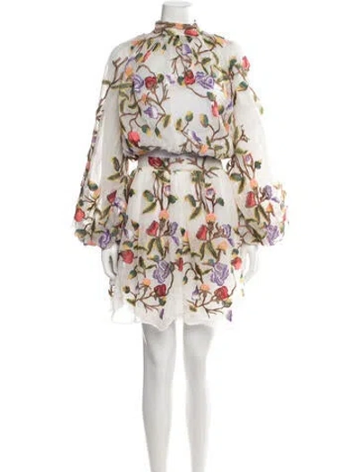 Pre-owned Lirika Matoshi Mesh Floral Print Skirt Set In White
