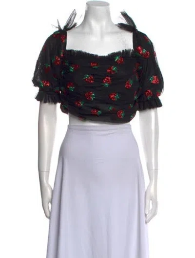 Pre-owned Lirika Matoshi Mesh Printed Crop Top In Black