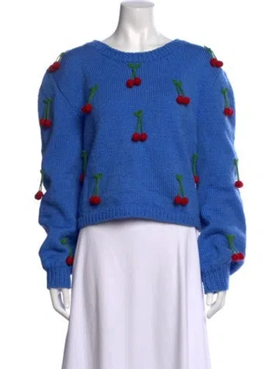 Pre-owned Lirika Matoshi Patterned Crew Neck Sweater In Blue