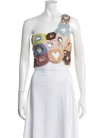 Pre-owned Lirika Matoshi Patterned One-shoulder Crop Top In Multicolor