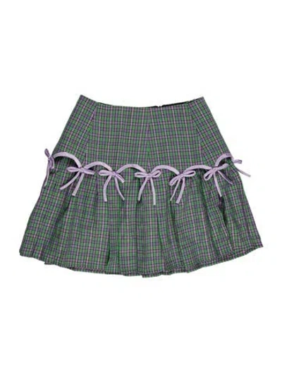 Pre-owned Lirika Matoshi Plaid Print Bow Accents Skirt Set In Green
