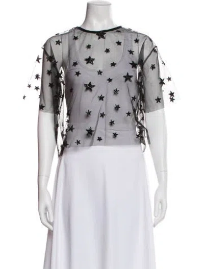 Pre-owned Lirika Matoshi Printed Crew Neck Top In Black
