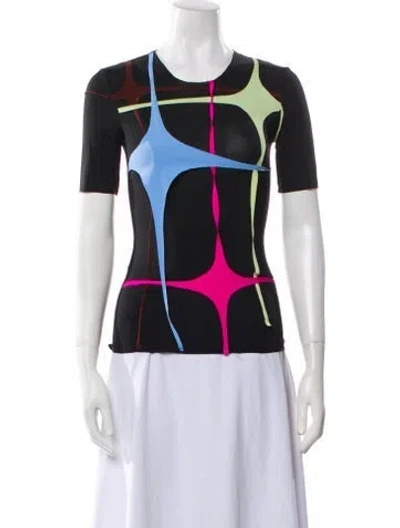 Pre-owned Lirika Matoshi Printed Crew Neck T-shirt In Black