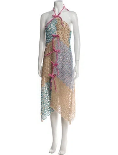 Pre-owned Lirika Matoshi Printed Midi Length Dress In Multi