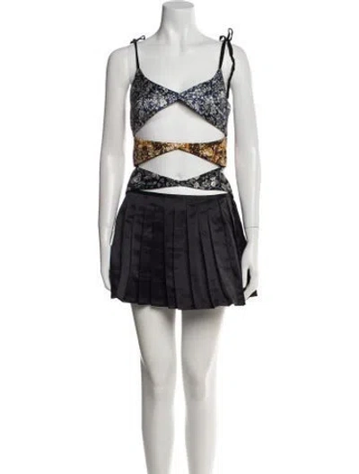 Pre-owned Lirika Matoshi Printed Mini Dress In Black