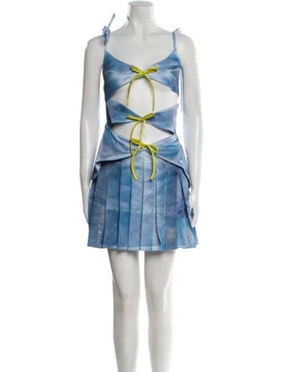 Pre-owned Lirika Matoshi Printed Mini Dress In Blue