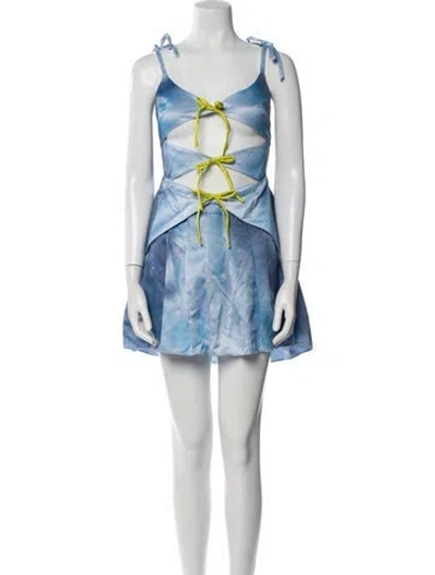 Pre-owned Lirika Matoshi Printed Mini Dress In Blue