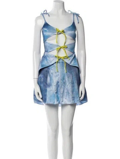 Pre-owned Lirika Matoshi Printed Mini Dress In Blue