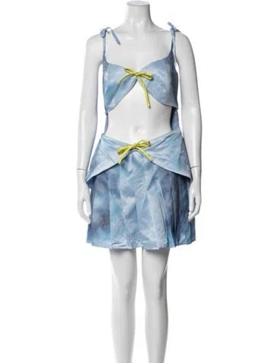 Pre-owned Lirika Matoshi Printed Mini Dress In Blue