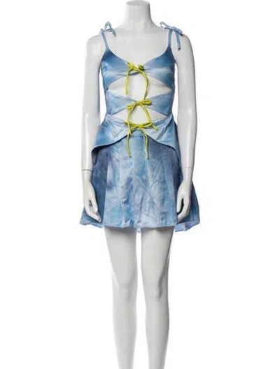 Pre-owned Lirika Matoshi Printed Mini Dress W/ Tags In Blue