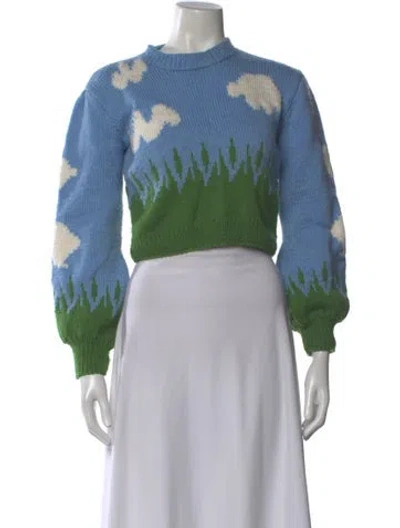 Pre-owned Lirika Matoshi Printed Mock Neck Sweater In Blue