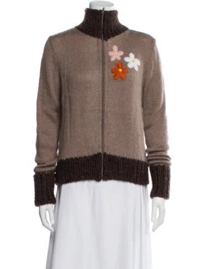 Pre-owned Lirika Matoshi Printed Mock Neck Sweater In Brown