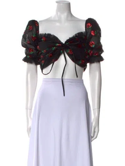 Pre-owned Lirika Matoshi Printed Square Neckline Crop Top In Black
