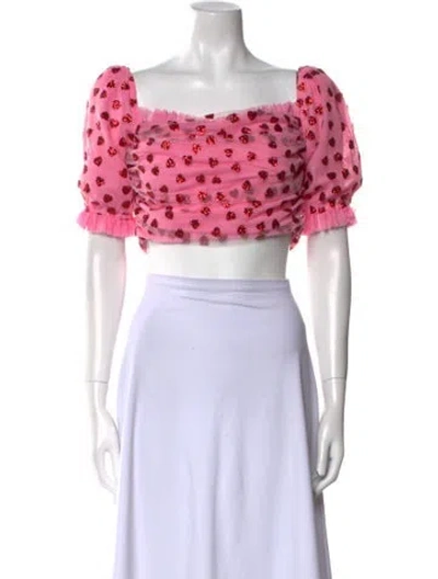 Pre-owned Lirika Matoshi Printed Square Neckline Crop Top In Pink