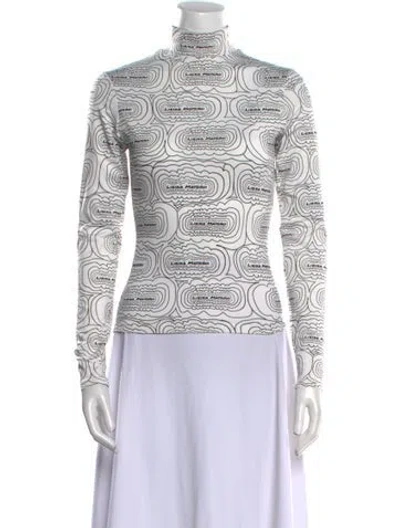 Pre-owned Lirika Matoshi Printed Turtleneck Top In White
