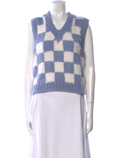 Pre-owned Lirika Matoshi Printed V-neck Sweater In White