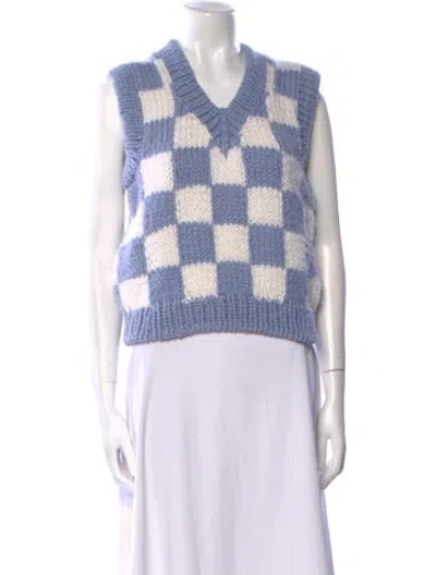Pre-owned Lirika Matoshi Printed V-neck Sweater In White