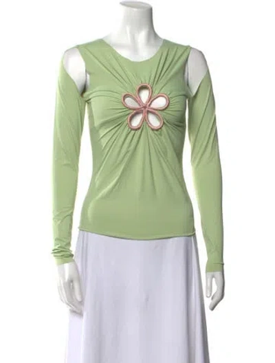 Pre-owned Lirika Matoshi Scoop Neck Long Sleeve Top In Green