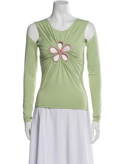 Pre-owned Lirika Matoshi Scoop Neck Long Sleeve Top In Green