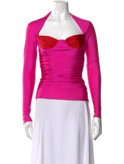 Pre-owned Lirika Matoshi Scoop Neck Long Sleeve Top In Pink