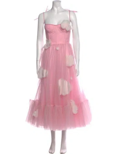 Pre-owned Lirika Matoshi Square Neckline Long Dress In Pink