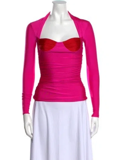Pre-owned Lirika Matoshi Square Neckline Long Sleeve Crop Top In Pink