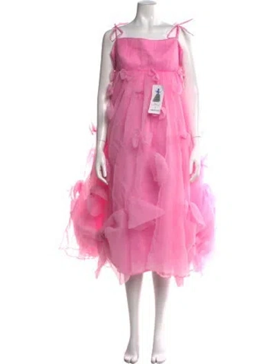 Pre-owned Lirika Matoshi Square Neckline Midi Length Dress In Pink