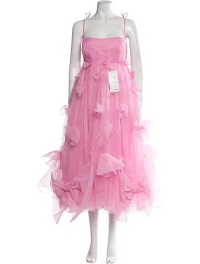 Pre-owned Lirika Matoshi Square Neckline Midi Length Dress In Pink