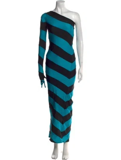 Pre-owned Lirika Matoshi Striped Long Dress W/ Tags In Blue