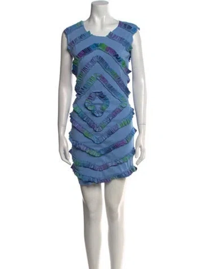 Pre-owned Lirika Matoshi Striped Mini Dress In Blue